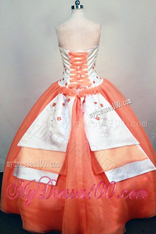 Orange and White Lovely Strapless Beading and Appliques Quinceneara Dress